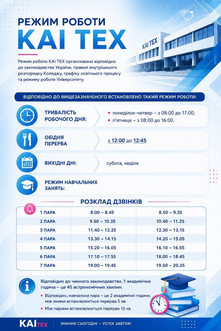 Розклад дзвінків коледжу